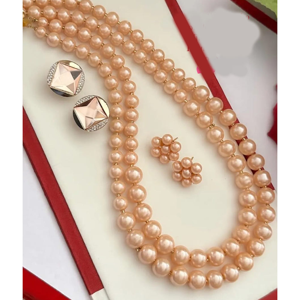 FS Collection Gold Plated Pearl Long Necklace Set