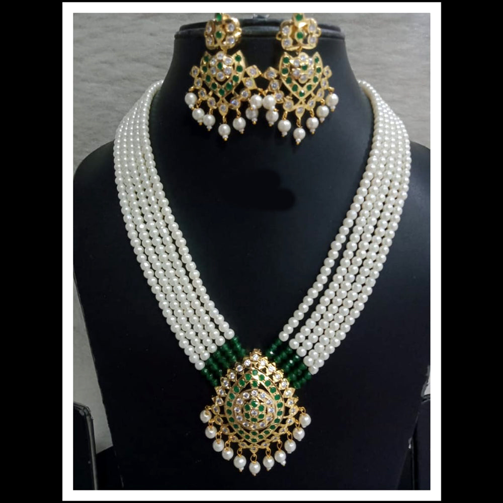 FS Collection Gold Plated Pota And Pearl Long Necklace Set