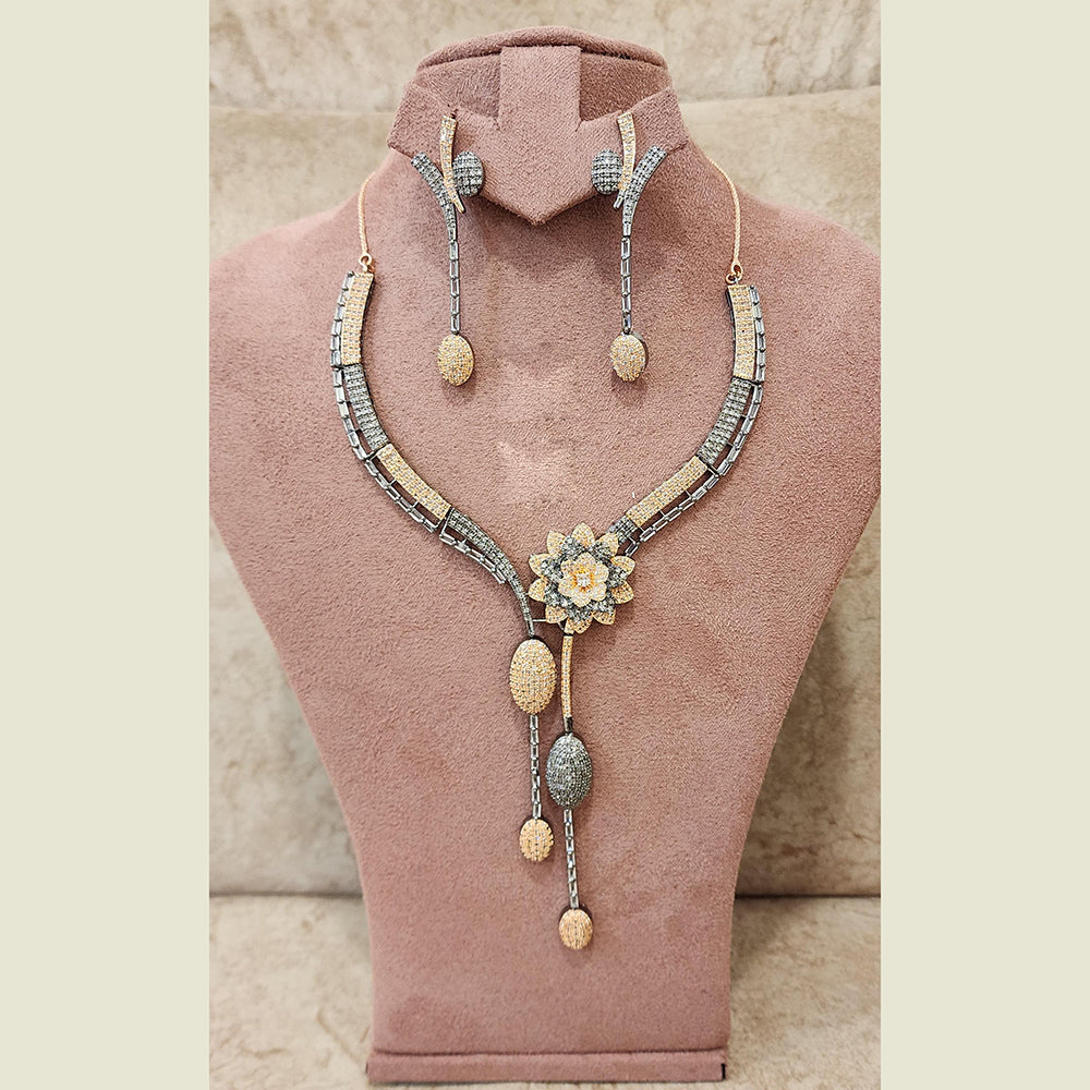 FS Collection 2 Tone Plated AD Necklace Set