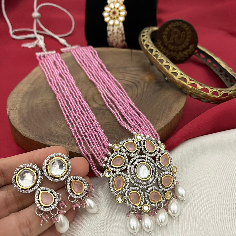 FS Collection Gold Plated Pearl Long Necklace Set