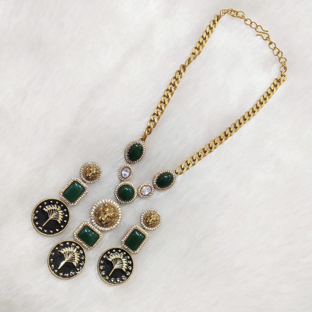 FS Collection Gold Plated Meenakari And Monalisa Stone Necklace Set