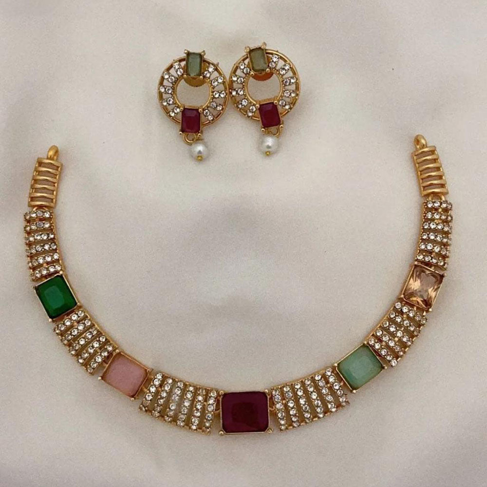 FS Collection Gold Plated Crystal Stone Necklace Set