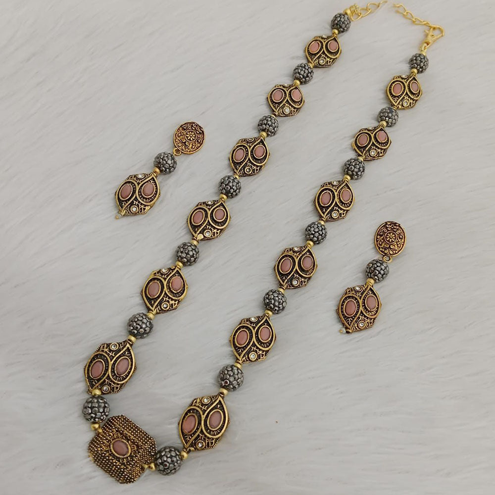 FS Collection 2 Tone Plated Pota Stone Long Necklace Set