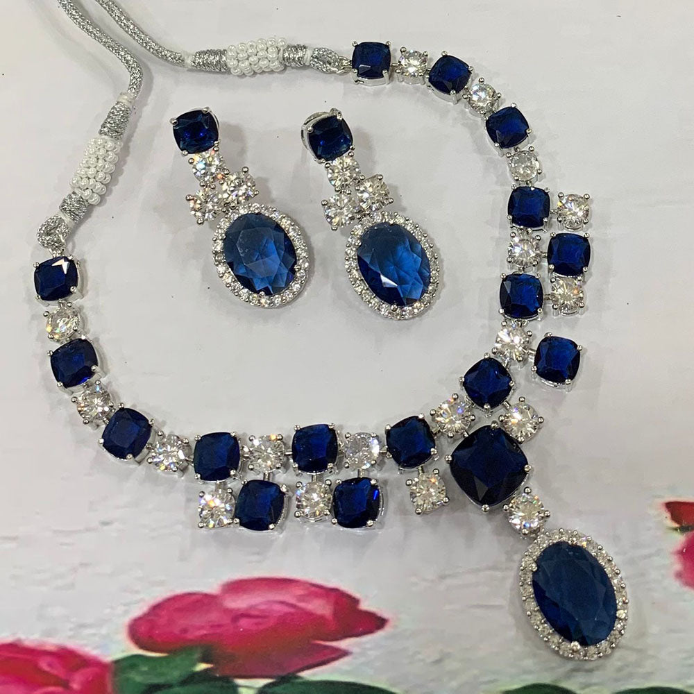 FS Collection Silver Plated AD Necklace Set