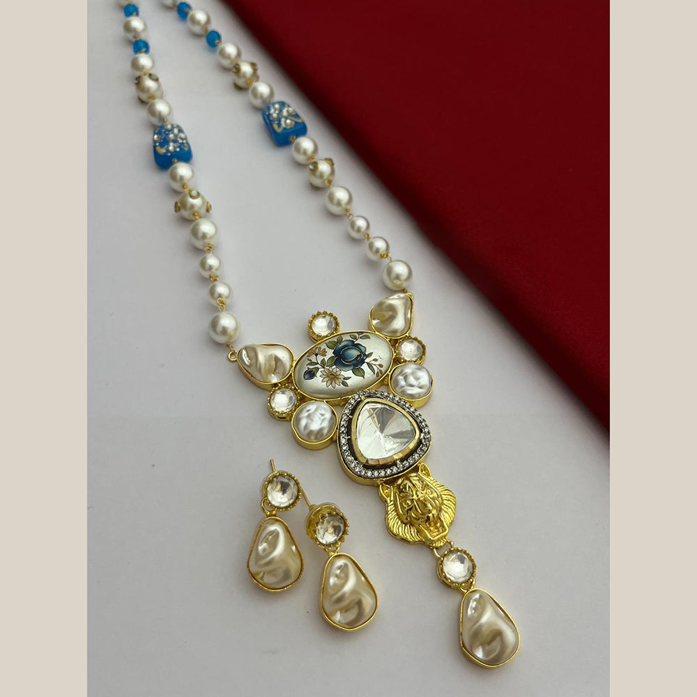 FS Collection Gold Plated Pearl And Real Baroque Long Necklace Set