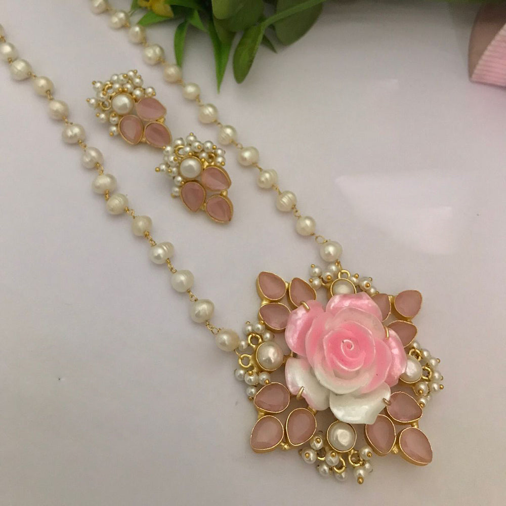 FS Collection Gold Plated Pearl Long Necklace Set