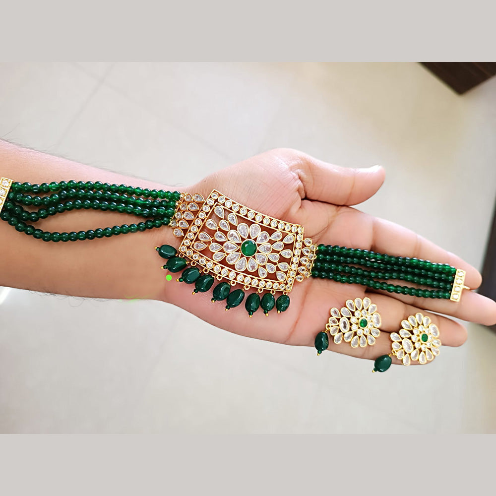 FS Collection Gold Plated Crystal Stone And Beads Choker Necklace Set