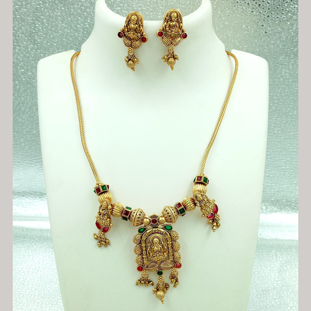 FS Collection Gold Plated Pota Stone Temple Necklace Set