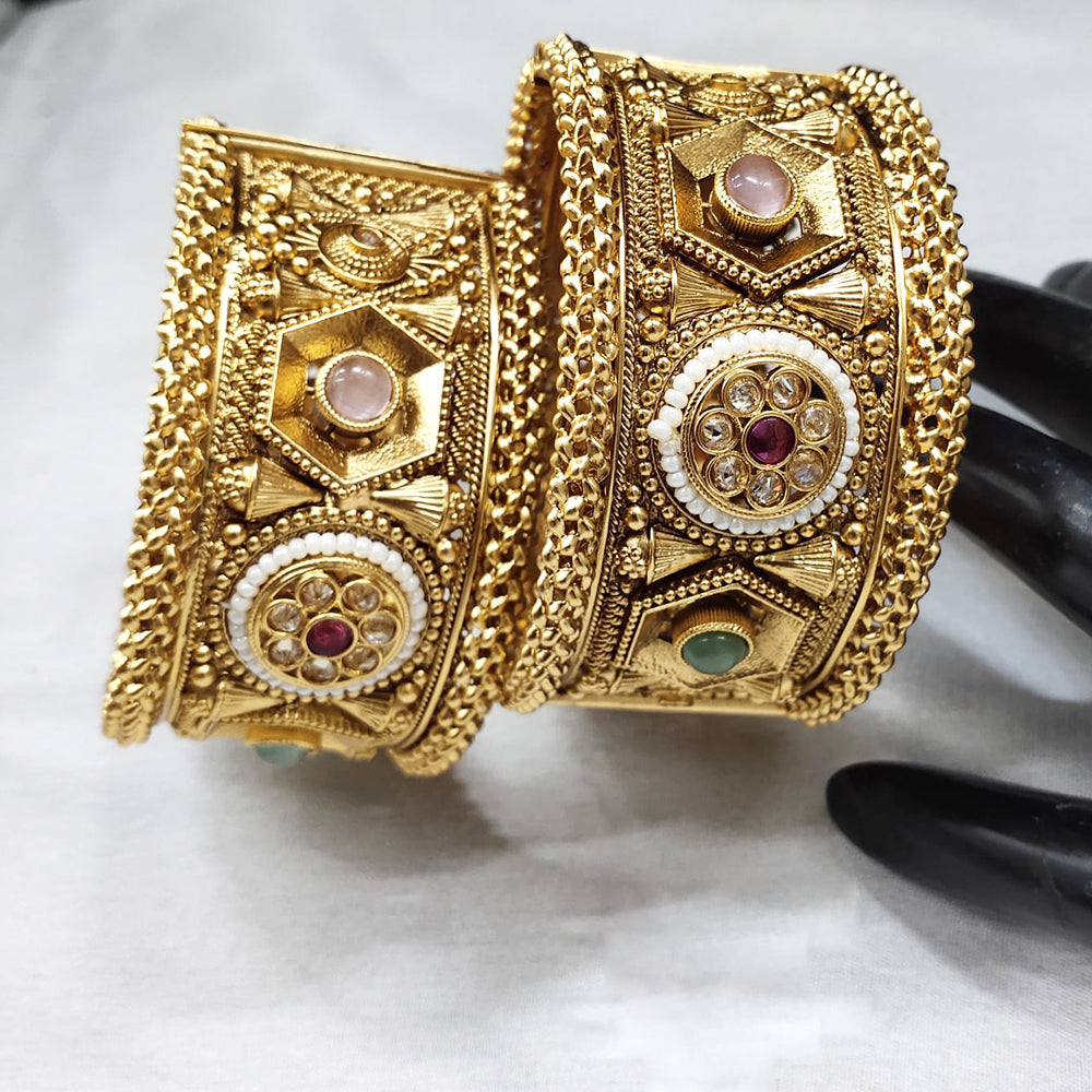 FS Collection Gold Plated Pota Stone Openable Bangle Set