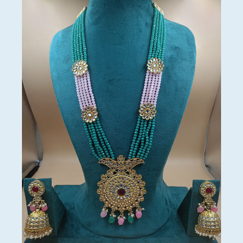 FS Collection Gold Plated Kundan And Pearl Long Necklace Set