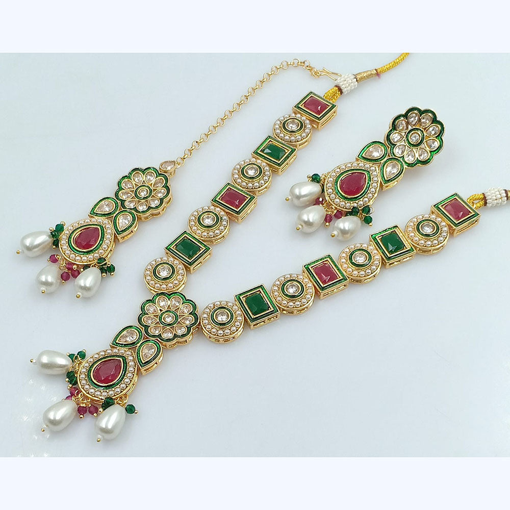 FS Collection Gold Plated Crystal Stone And Meenakari Necklace Set