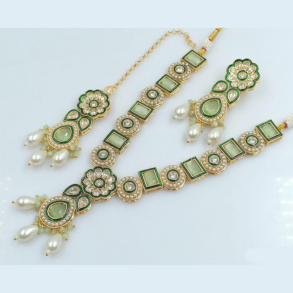 FS Collection Gold Plated Crystal Stone And Meenakari Necklace Set