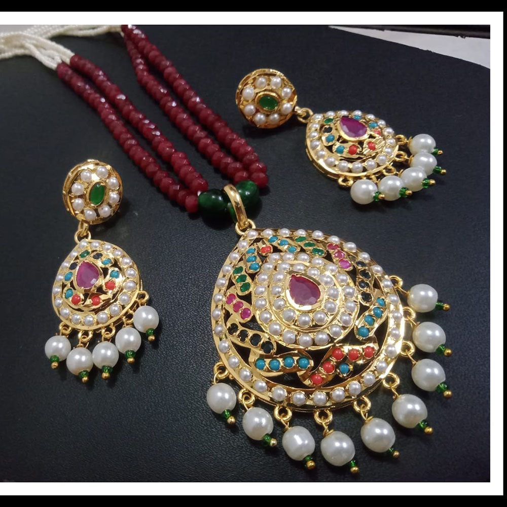 FS Collection Gold Plated Austrian And Pearl Long Necklace Set