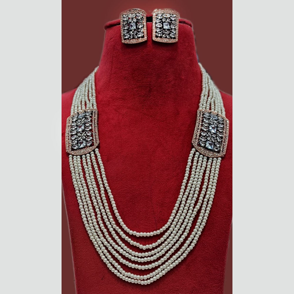 FS Collection 2 Tone Plated AD Multi Layer Long Necklace Set