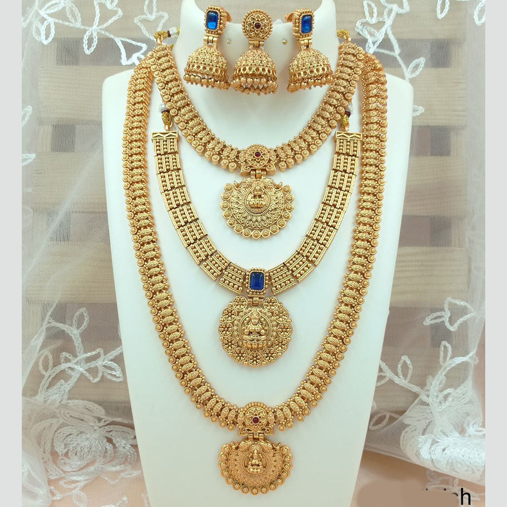 FS Collection Gold Plated Kundan Double Temple Necklace Set