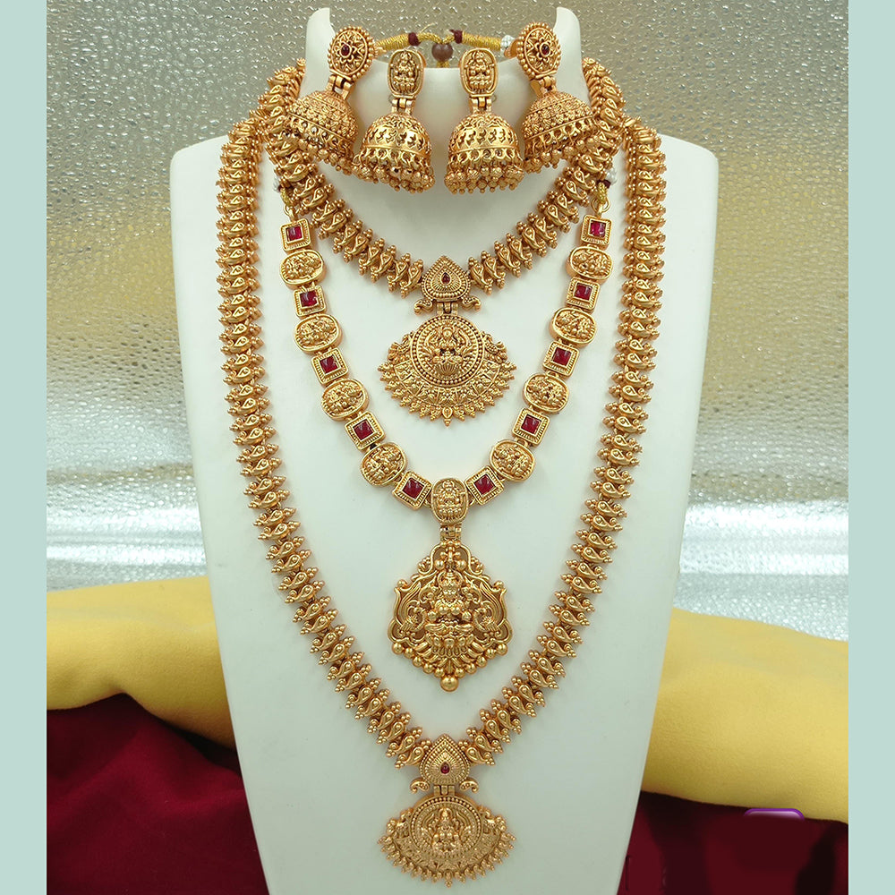 FS Collection Gold Plated Kundan Double Temple Necklace Set