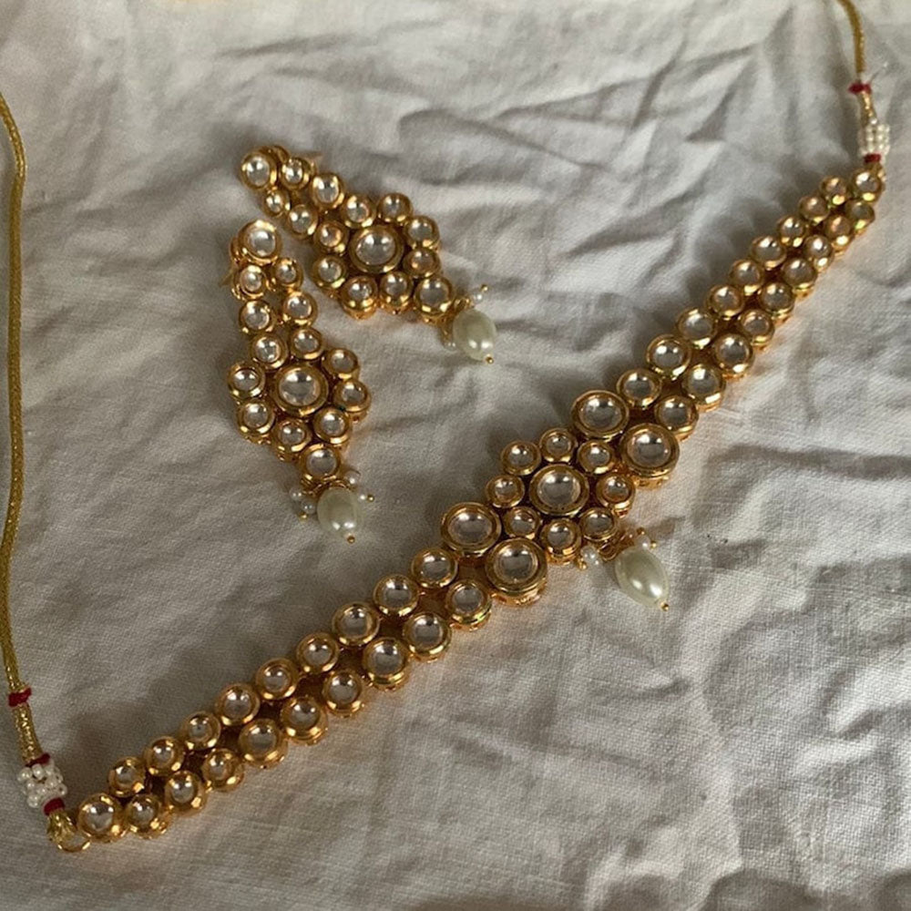 FS Collection Gold Plated Kundan Stone Choker Necklace Set