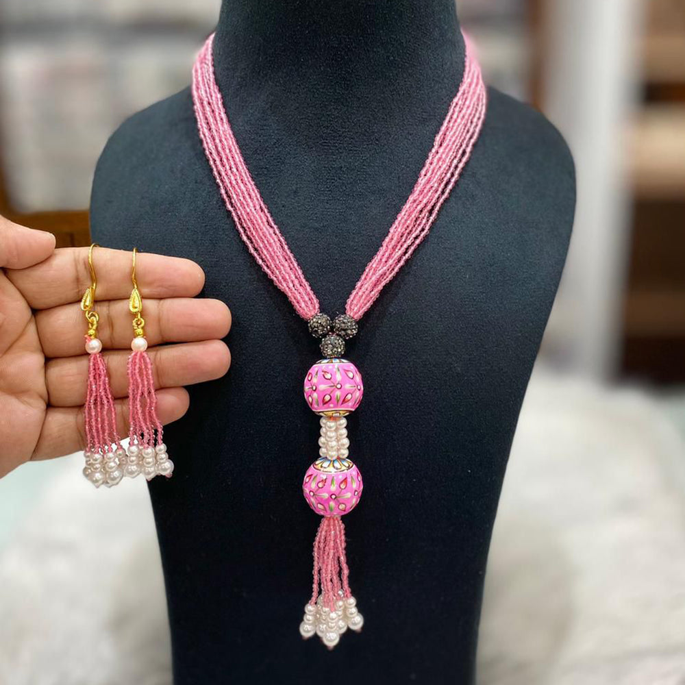 FS Collection Gold Plated Pearl Long Necklace Set