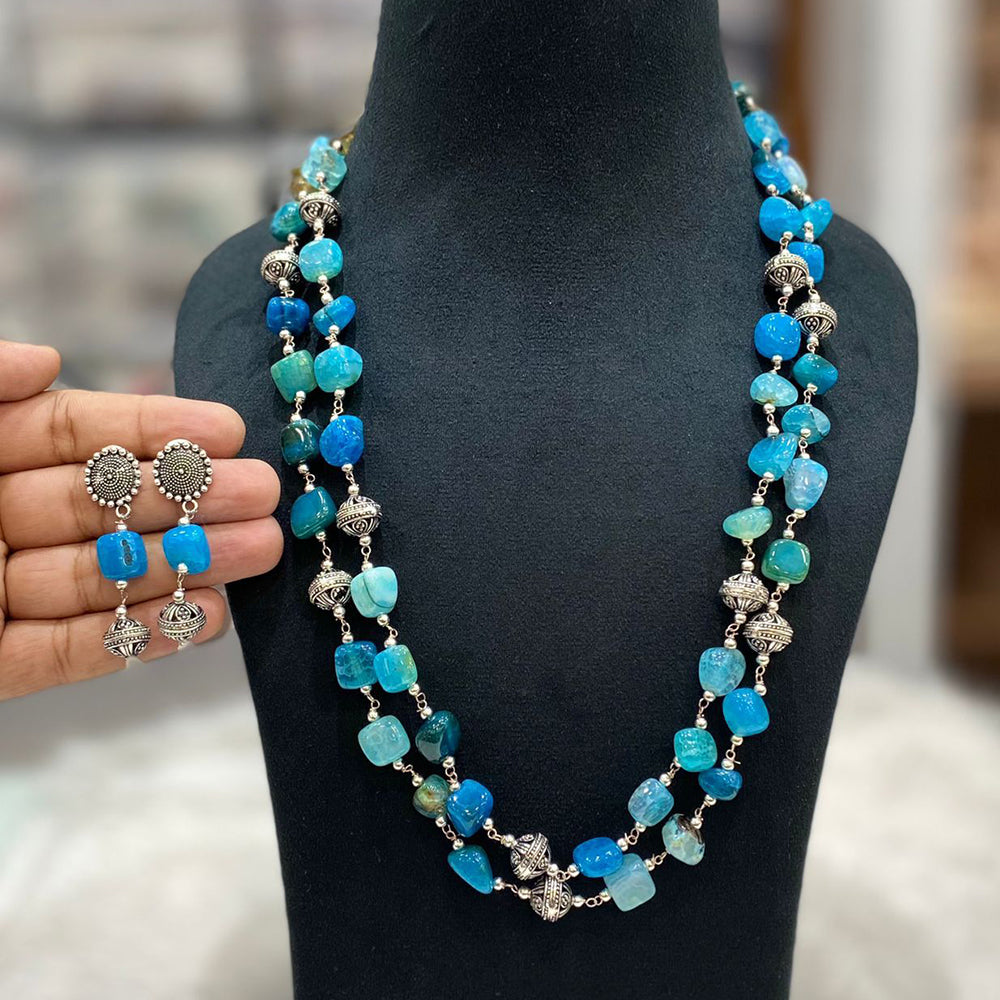 FS Collection Oxidised Plated Beads Long Necklace Set