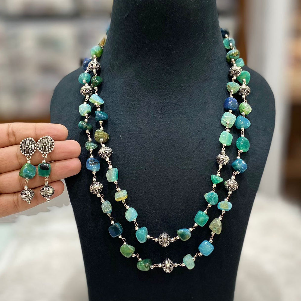 FS Collection Oxidised Plated Beads Long Necklace Set
