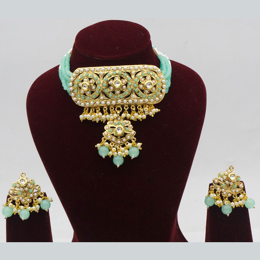 FS Collection Gold Plated Pota Stone Choker Necklace Set