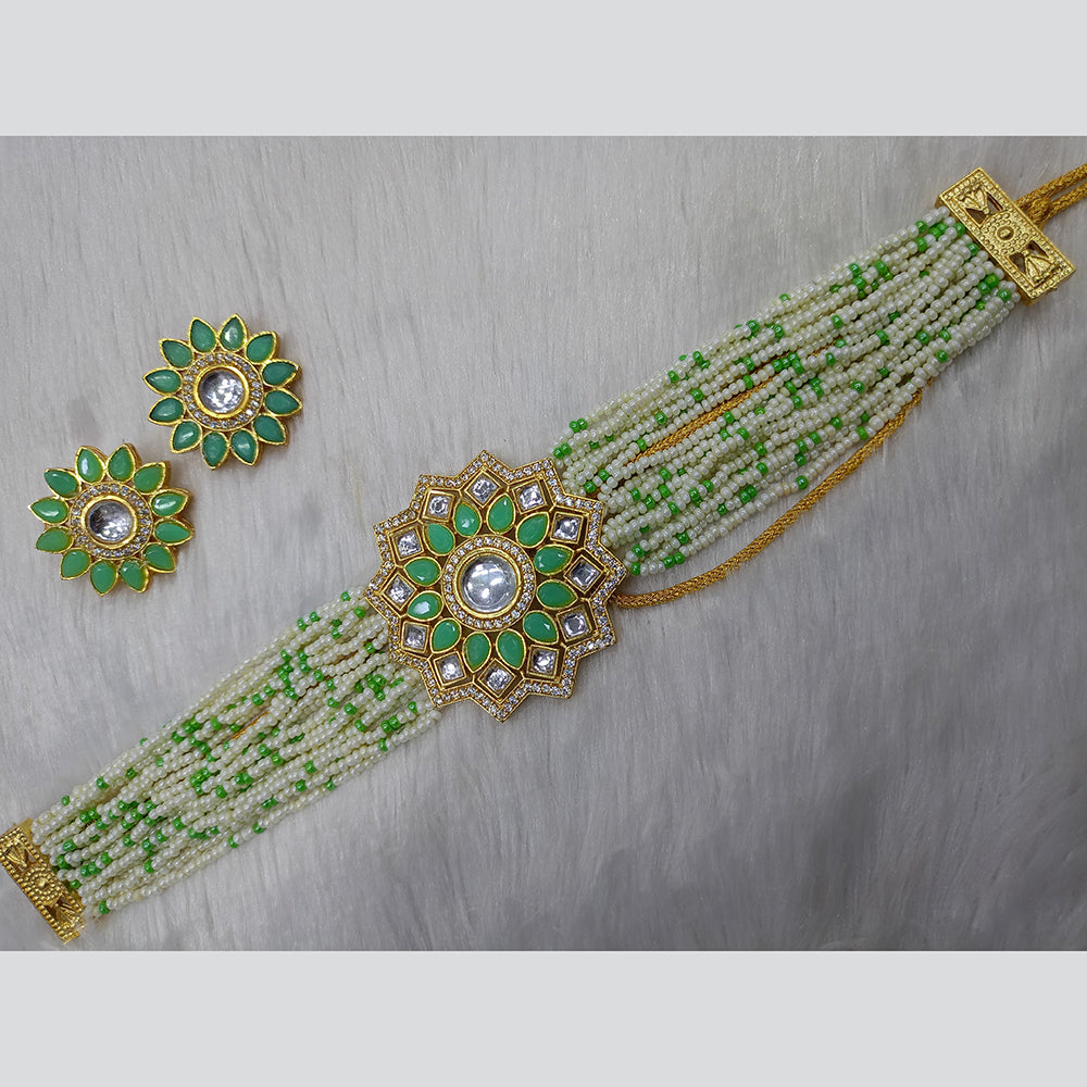FS Collection Gold Plated Kundan Stone And Pearl Choker Necklace Set