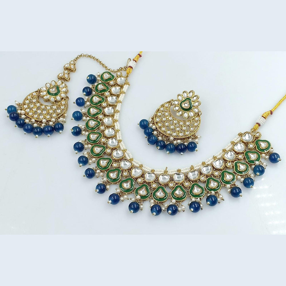 FS Collection Gold Plated Kundan Stone Necklace Set