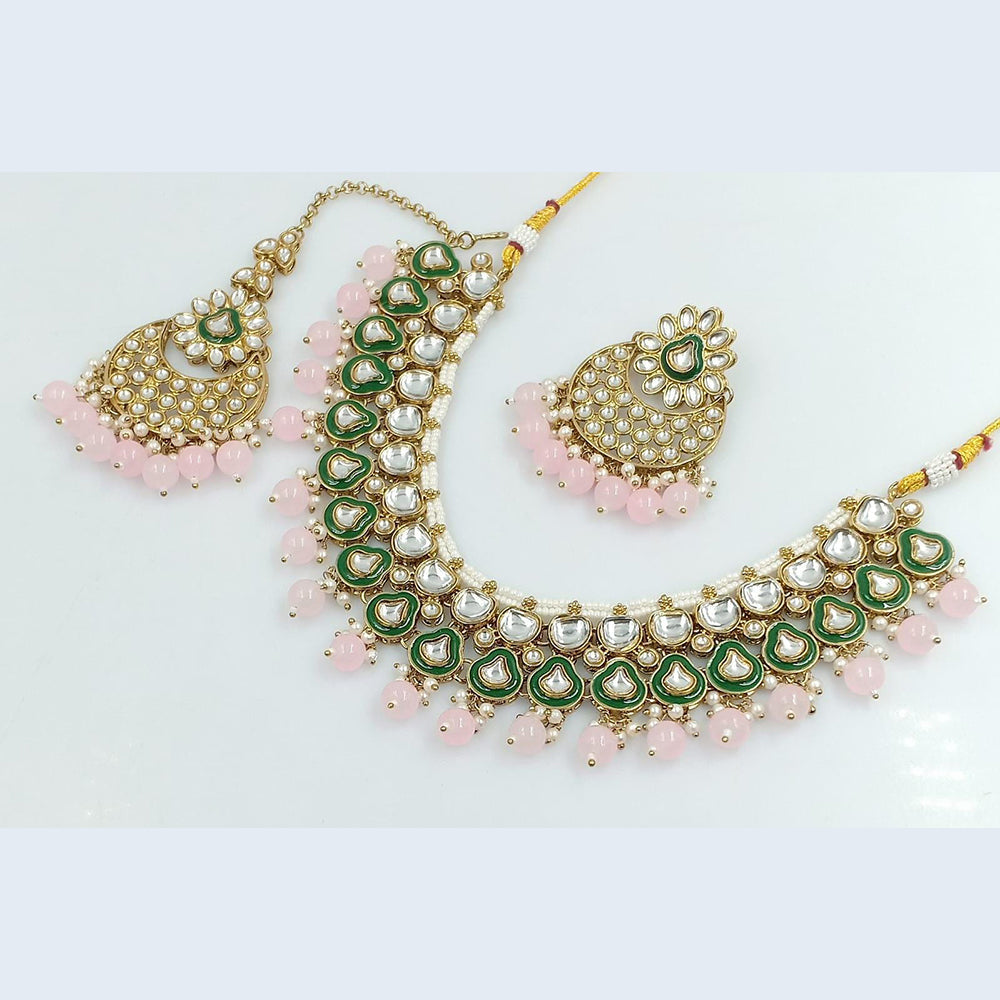 FS Collection Gold Plated Kundan Stone Necklace Set