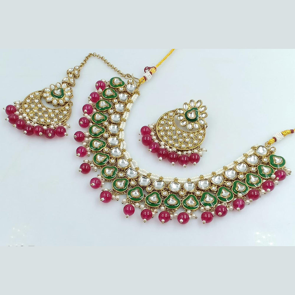 FS Collection Gold Plated Kundan Stone Necklace Set
