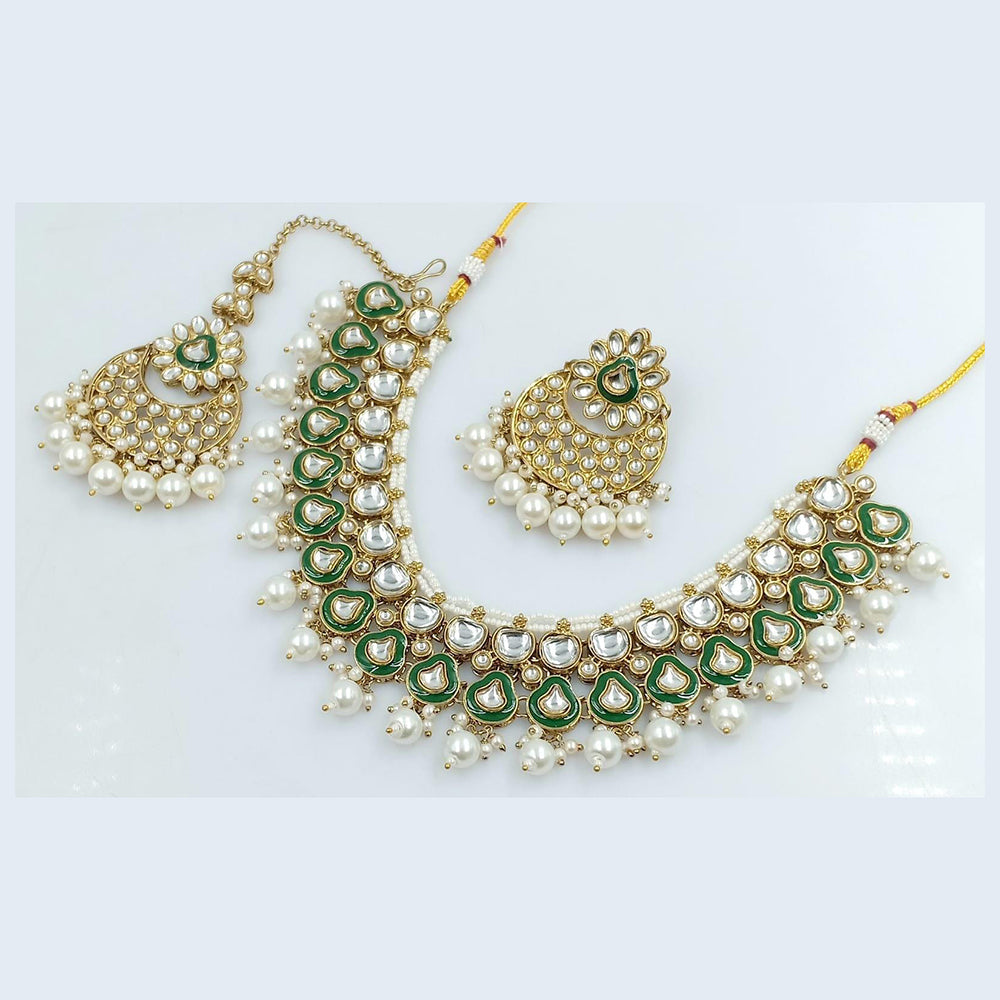 FS Collection Gold Plated Kundan Stone Necklace Set