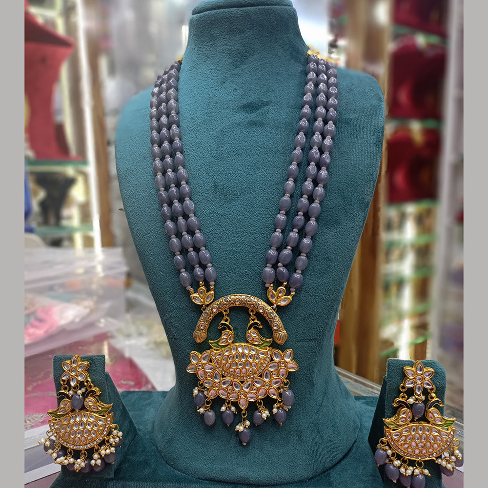 Fs Collection Gold Plated Kundan Stone And Beads Long Necklace Set