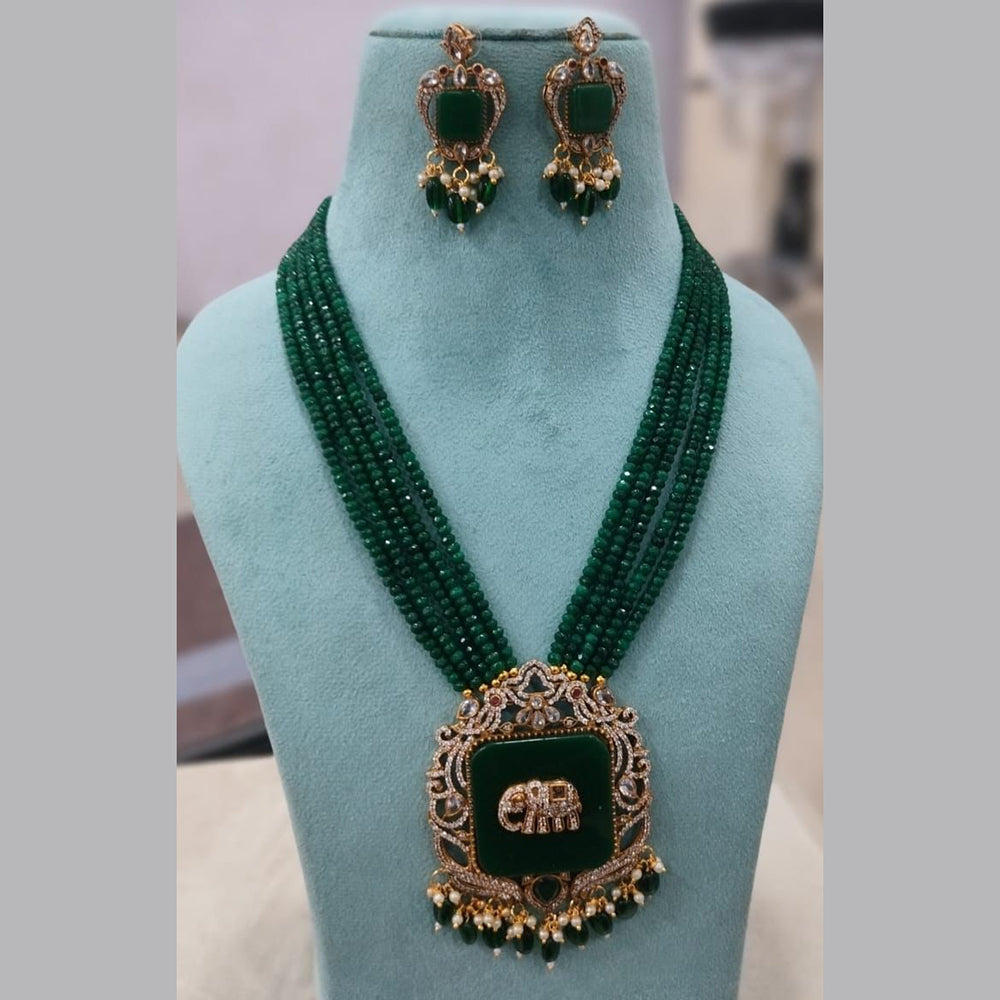 Fs Collection Gold Plated AD And Pearl Long Necklace Set