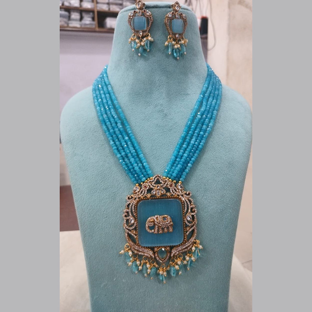Fs Collection Gold Plated AD And Pearl Long Necklace Set