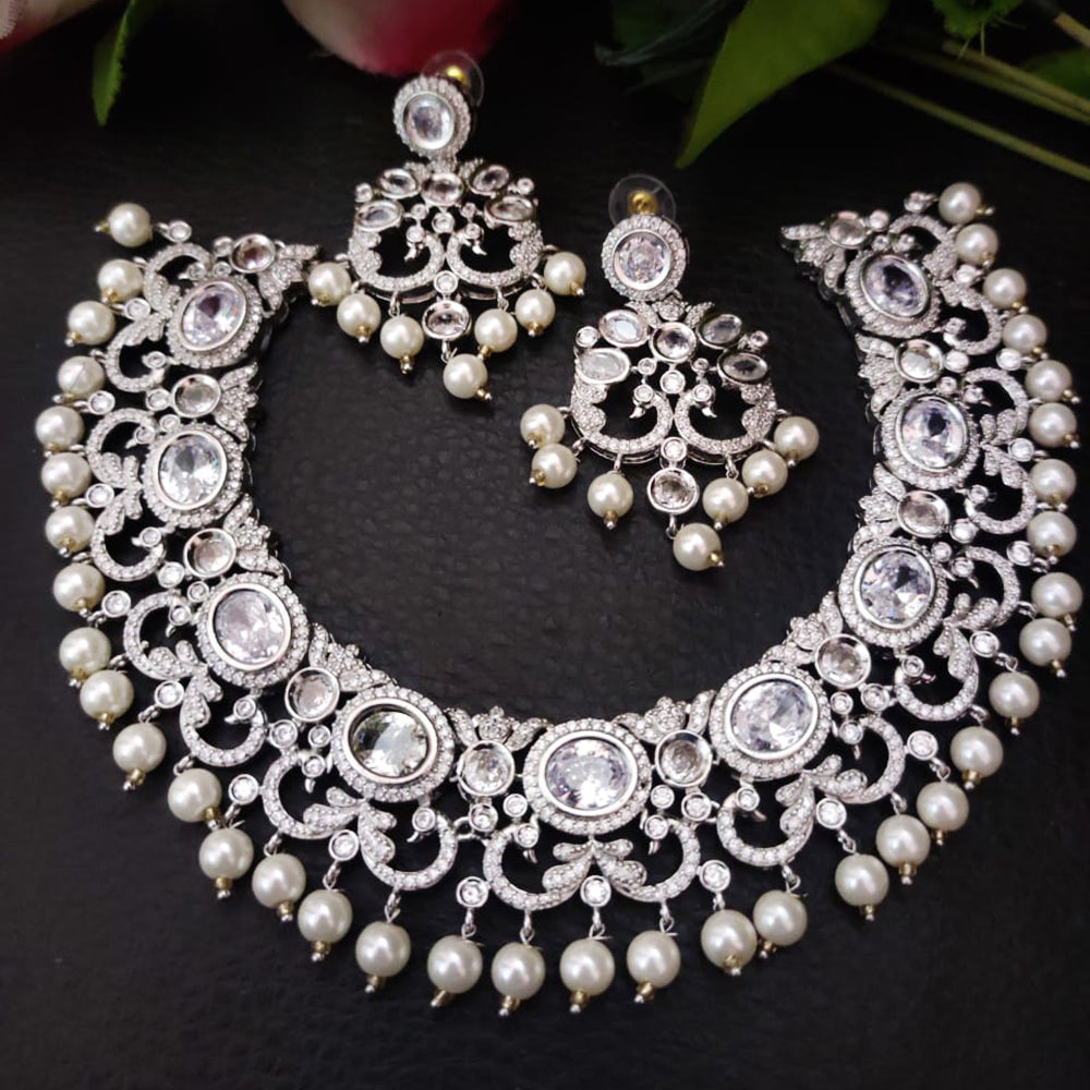 FS Collection Silver Plated AD Necklace Set