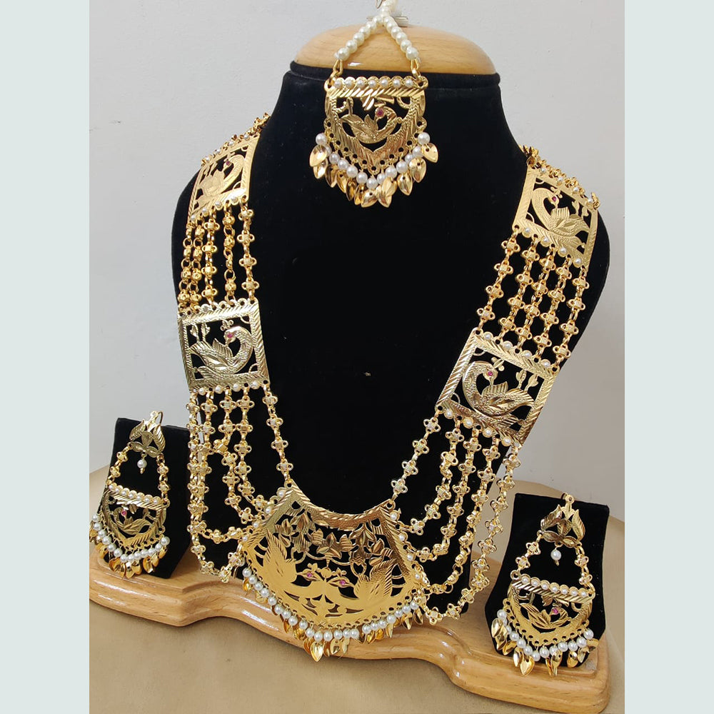 Fs Collection Gold Plated Pearl Long Necklace Set