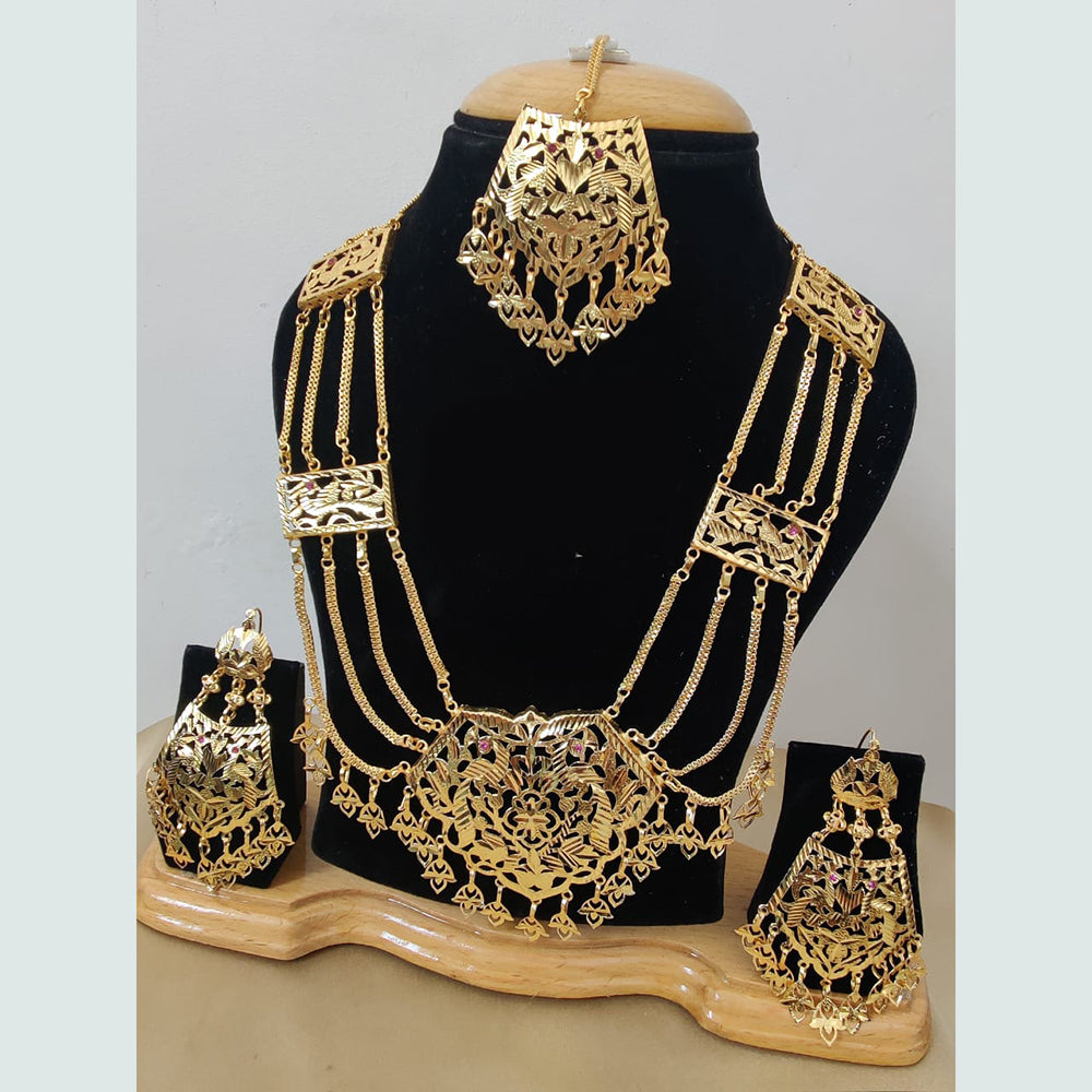 Fs Collection Gold Plated Pearl Long Necklace Set