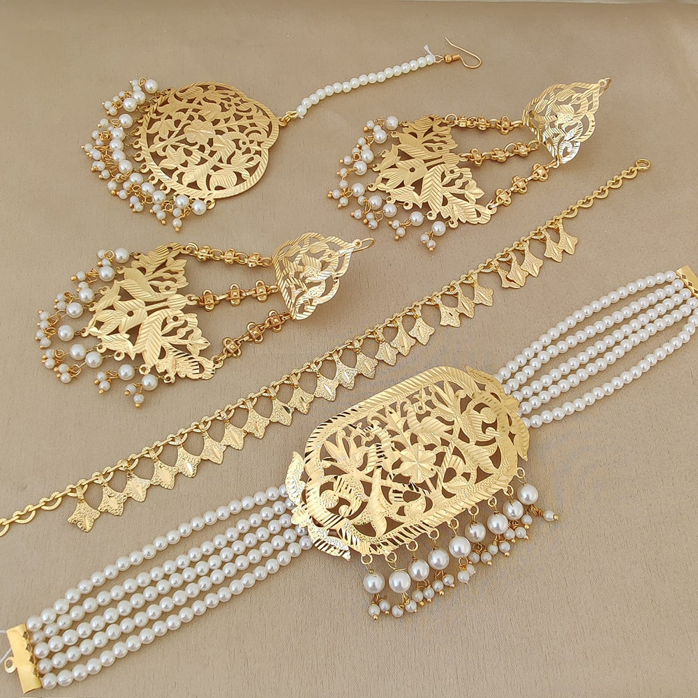 Fs Collection Gold Plated Pearl Choker Necklace Set