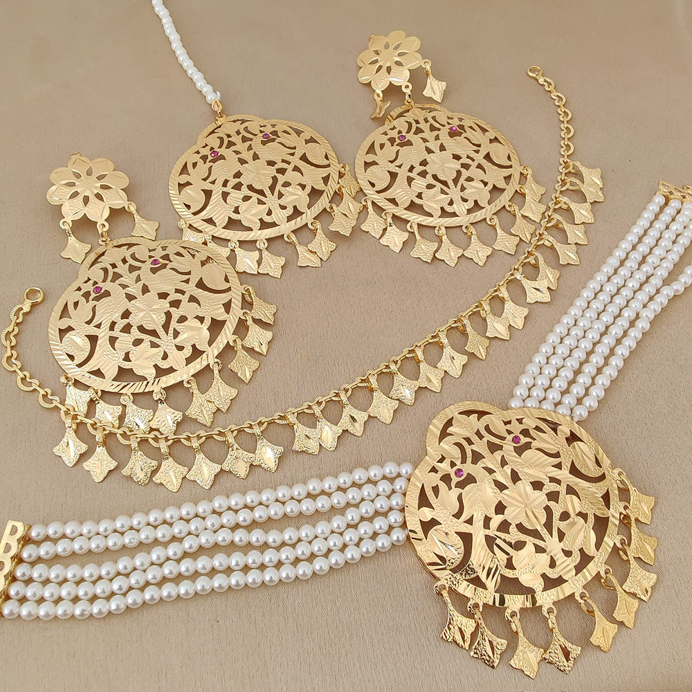 Fs Collection Gold Plated Pearl Choker Necklace Set