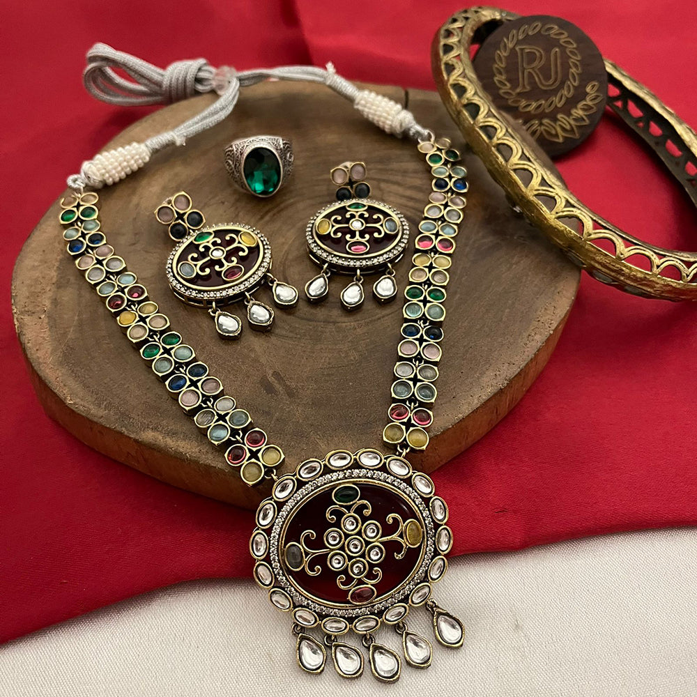 FS Collection Gold Plated Kundan Stone Necklace Set