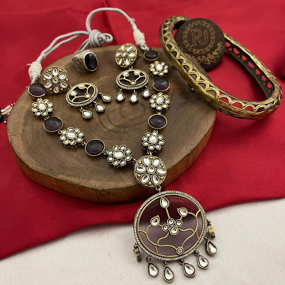 FS Collection Gold Plated Kundan Stone Necklace Set