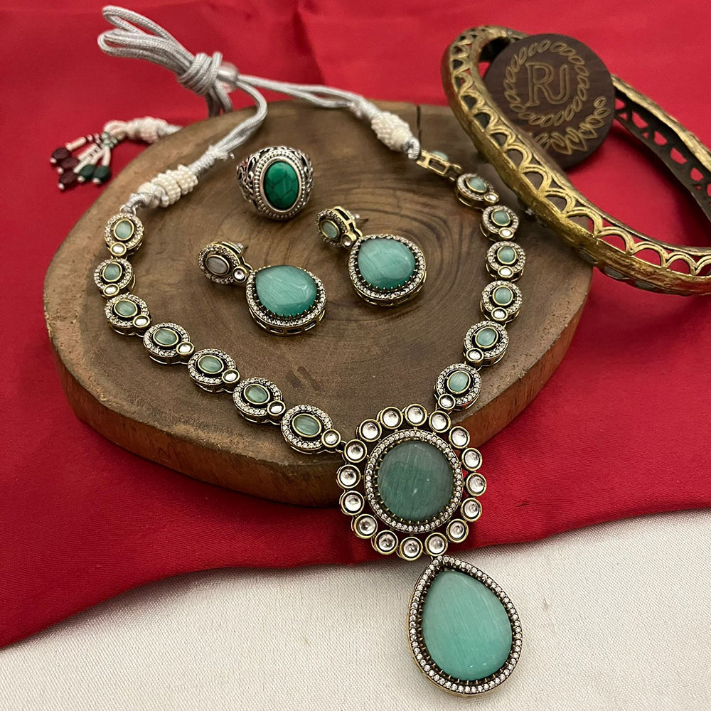 FS Collection Silver Plated Kundan Stone Necklace Set