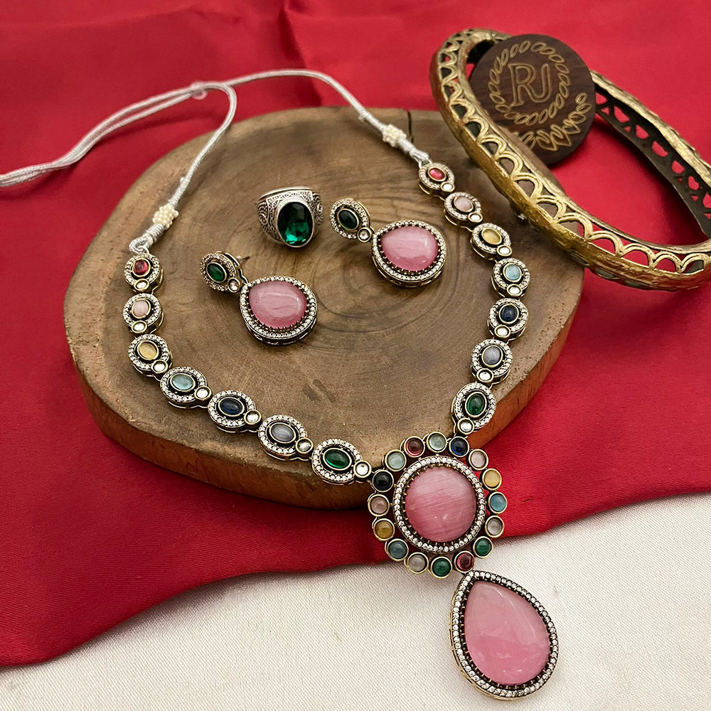 FS Collection Silver Plated Kundan Stone Necklace Set