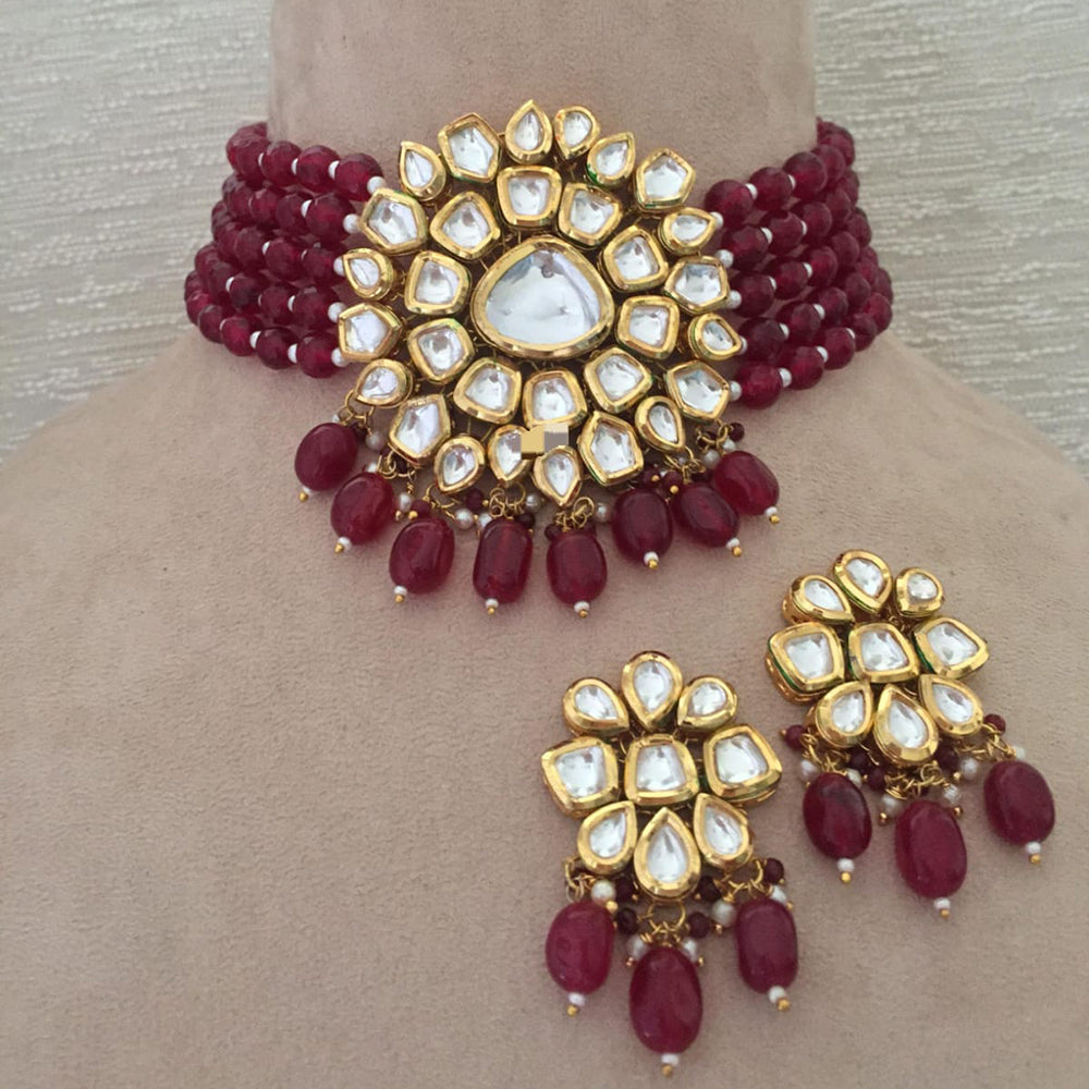 FS Collection Gold Plated Kundan Stone Choker Necklace Set