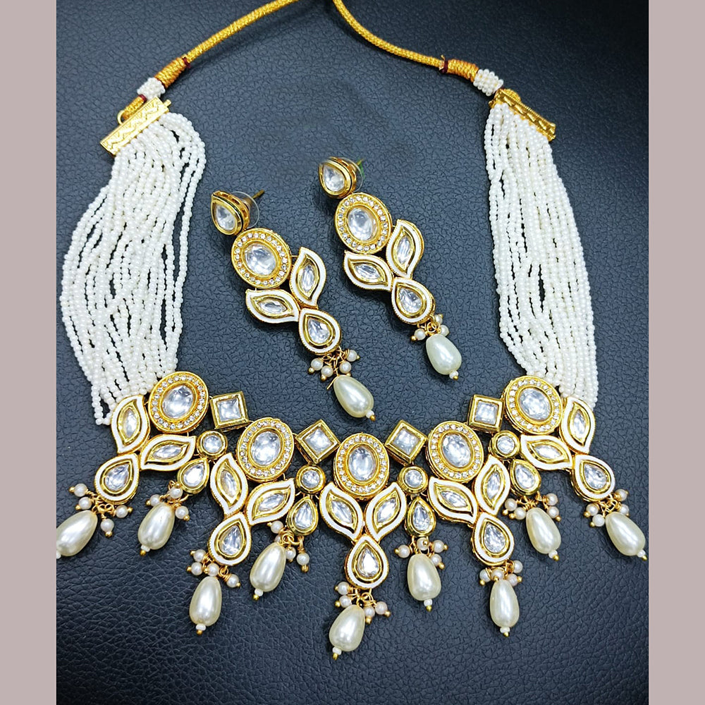 FS Collection Gold Plated Kundan Stone And Pearl Choker Necklace Set