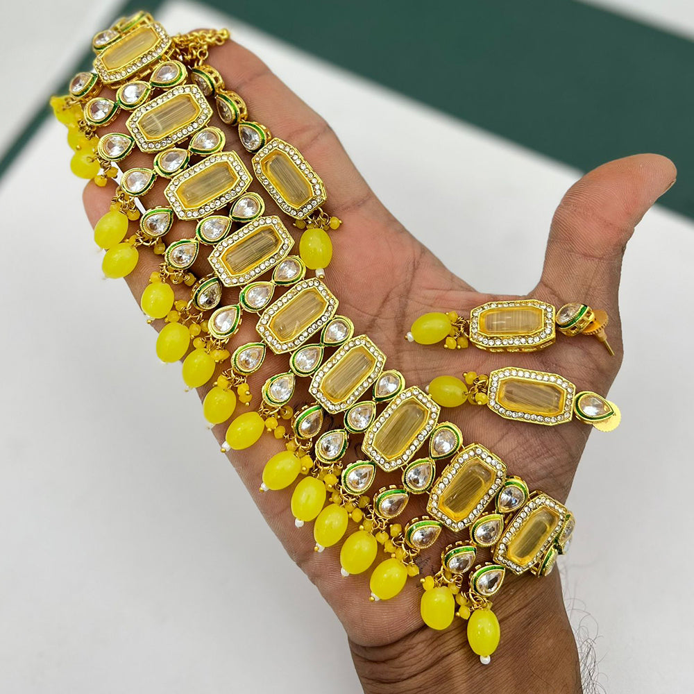 FS Collection Gold Plated Kundan Stone And Pearl Choker Necklace Set