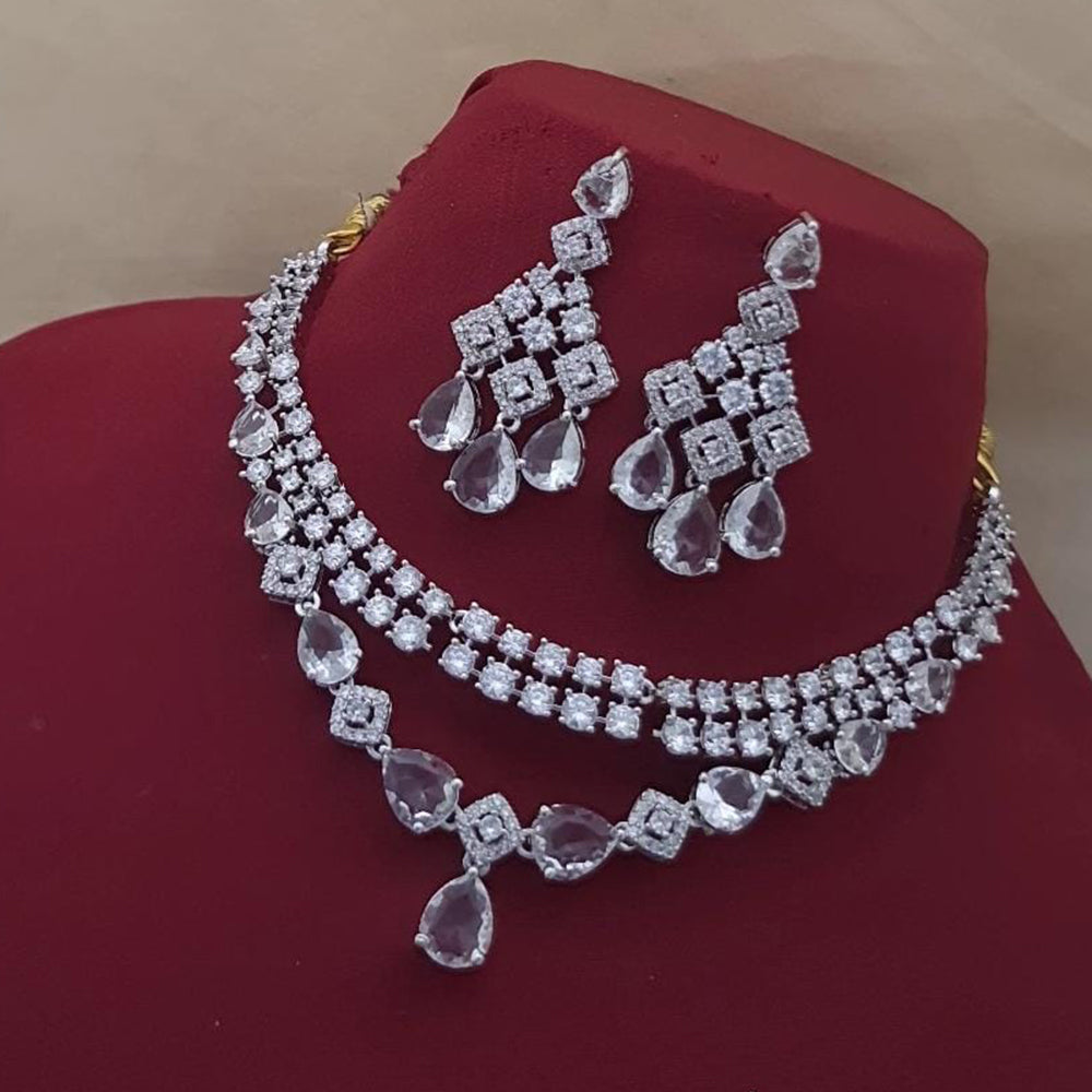 FS Collection Silver Plated AD Necklace Set