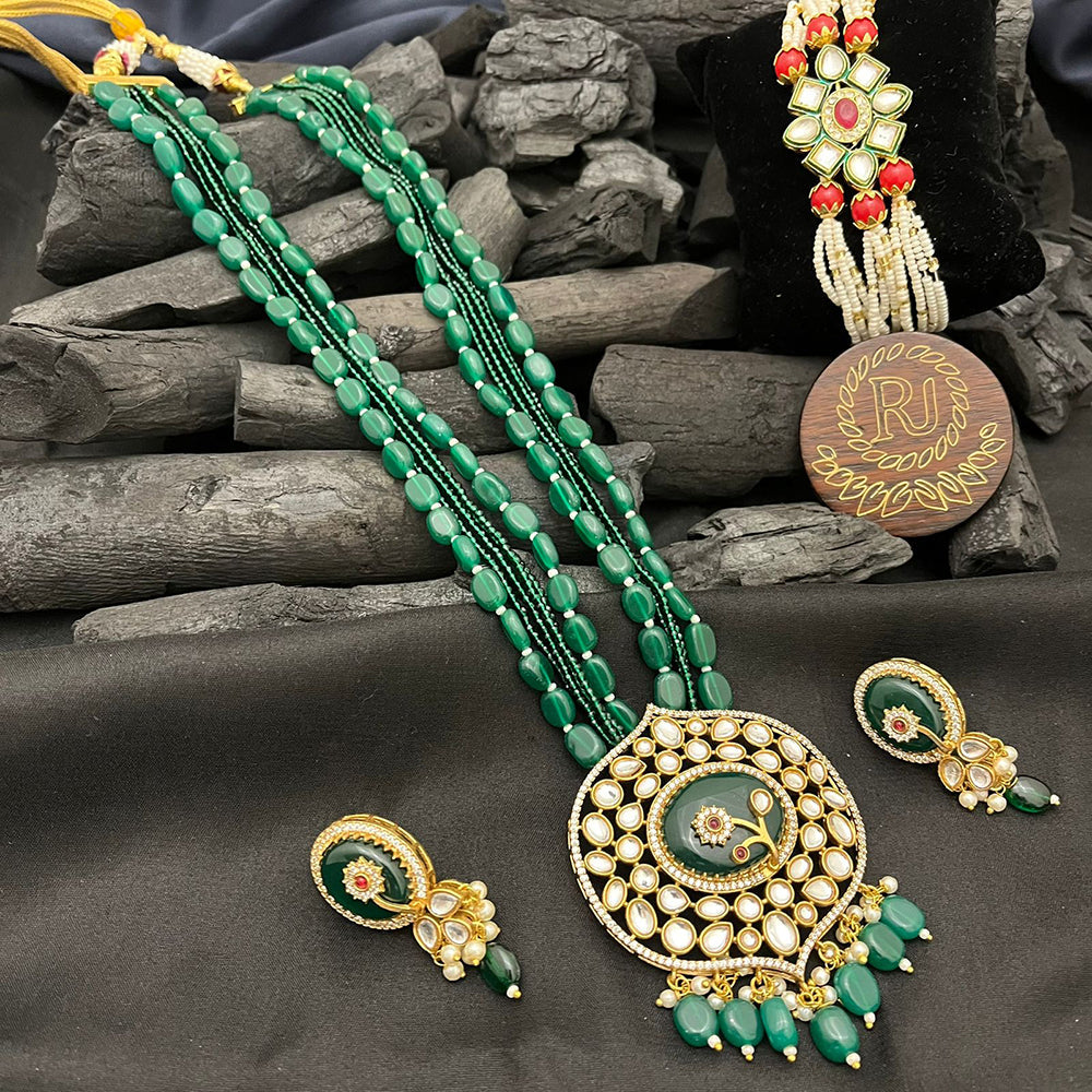 FS Collection Gold Plated Kundan Stone Long Necklace Set