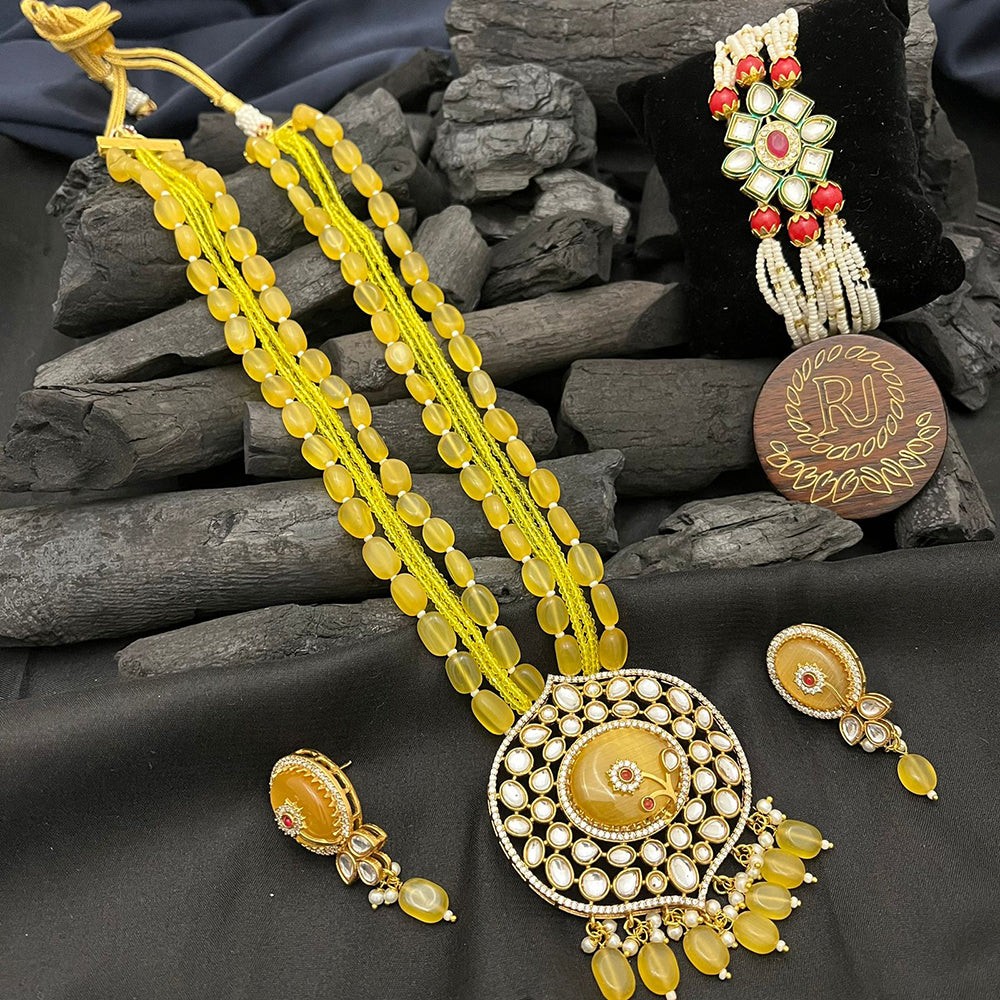 FS Collection Gold Plated Kundan Stone Long Necklace Set