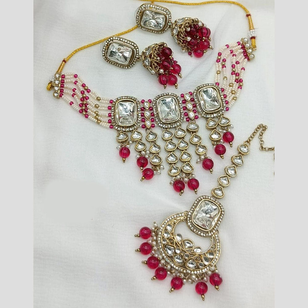 FS Collection Gold Plated Kundan Stone And Pearl Choker Necklace Set