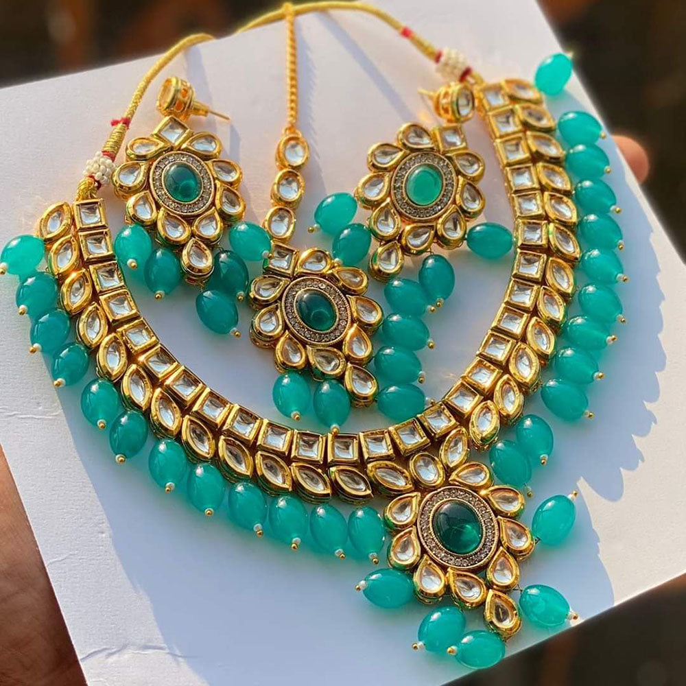FS Collection Gold Plated Kundan Stone And Beads Necklace Set